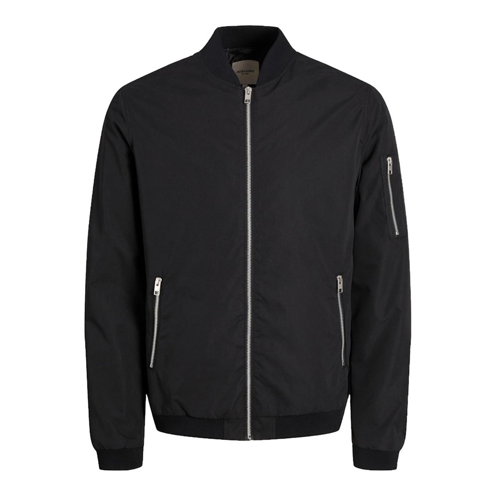 Jack & Jones M black bomber jacket, water-resistant finish and a baseball neck